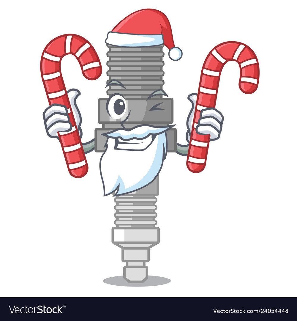 Santa with candy miniature spark plug in cartoon