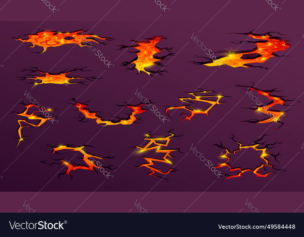 Volcano Lava Magma Fire On Ground Cracks Cartoon Vector Image