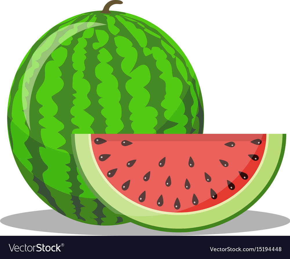 Watermelon and red slice with black seeds Vector Image