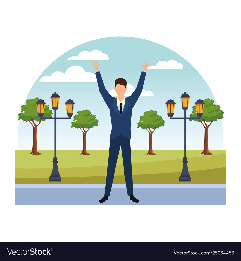 Businessman with arms up cartoon