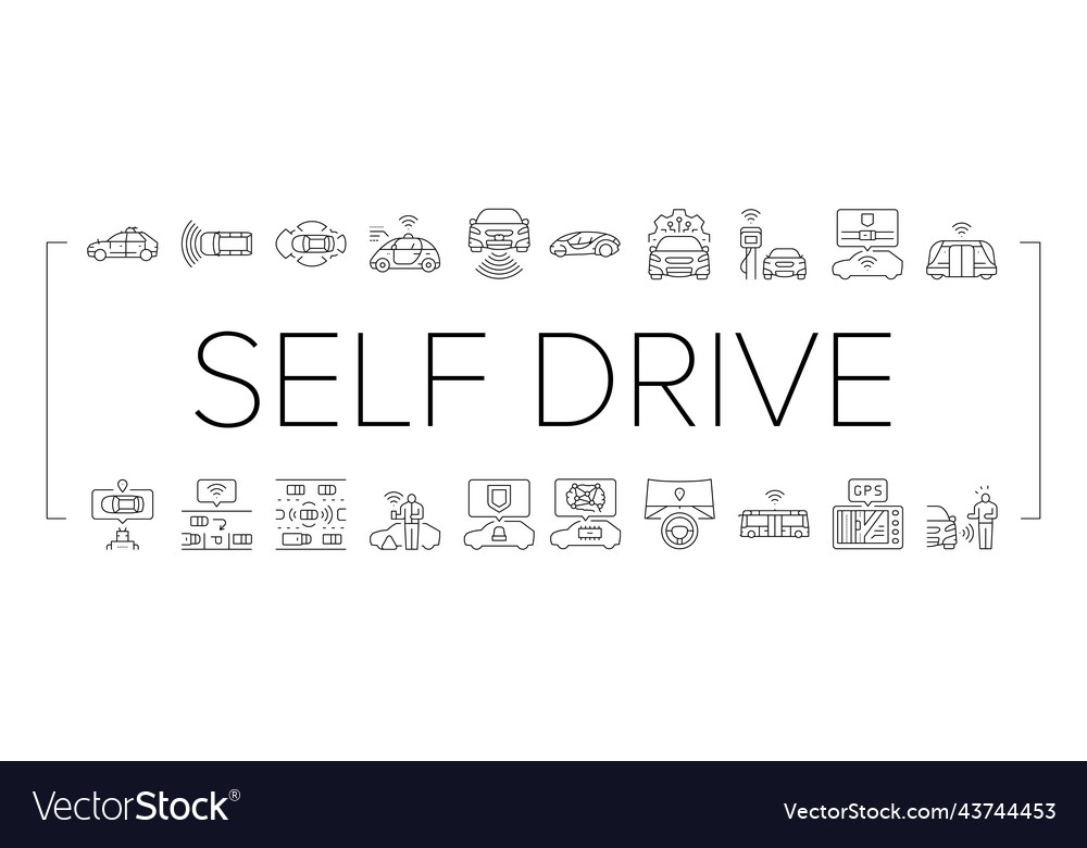 Car self vehicle drive smart auto icons set