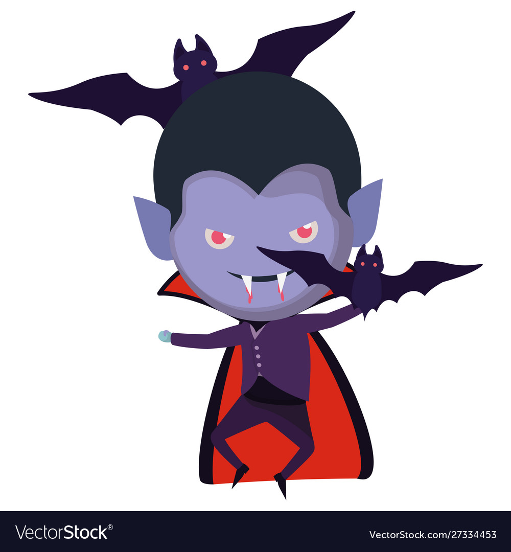 Cute little boy with dracula costume and bats