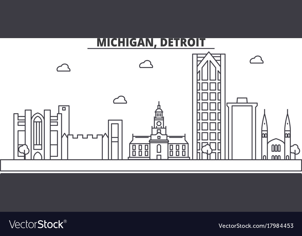 Michigan detroit architecture line skyline Vector Image