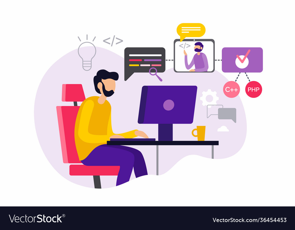 Online programming courses at home flat Royalty Free Vector