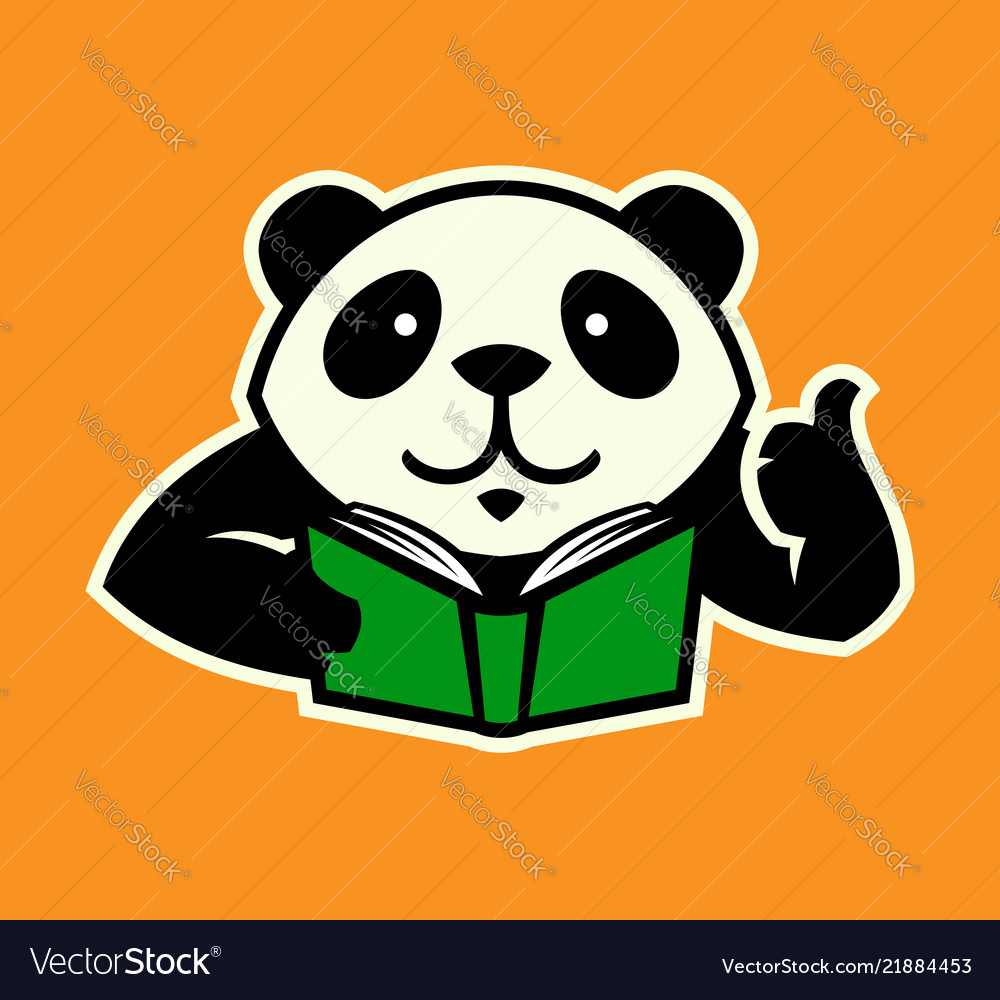 Panda character with book and thumb up