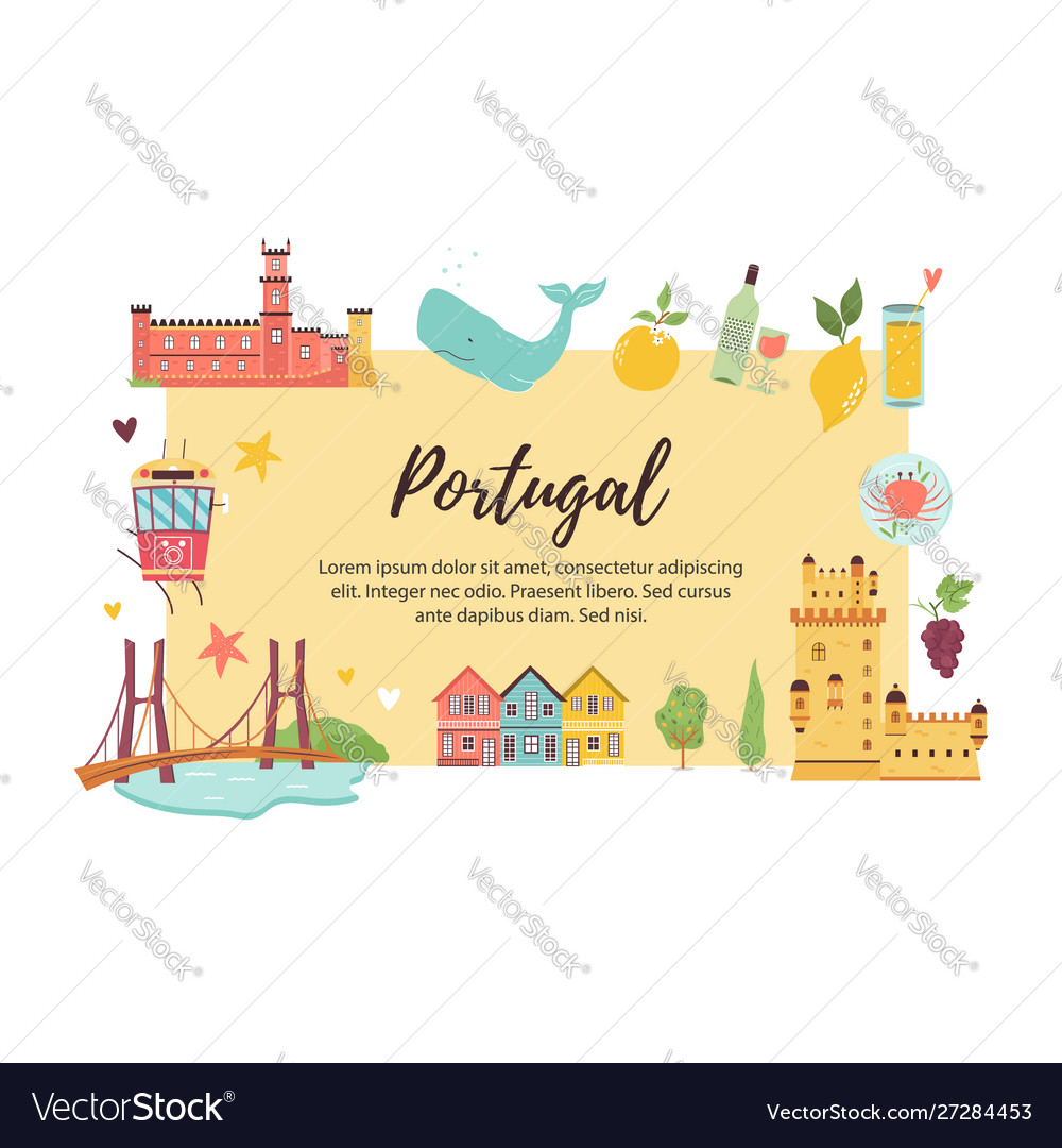 Portugal Abstract Design With Icons And Symbols Vector Image