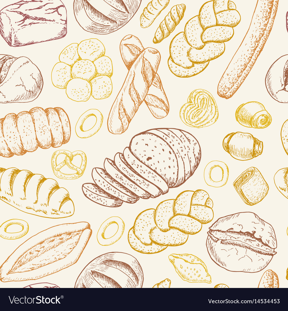 Seamless pattern with a variety of bakery products