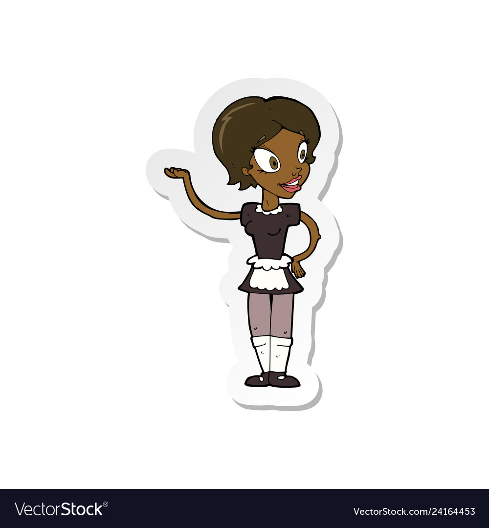 Sticker of a cartoon woman in maid costume