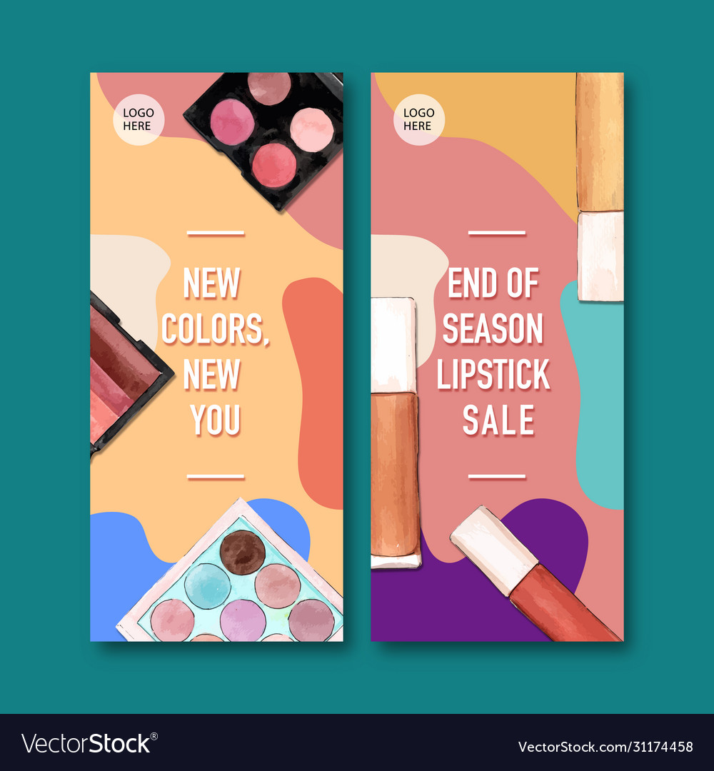 Cosmetic flyer design with lipstick eyeshadow Vector Image