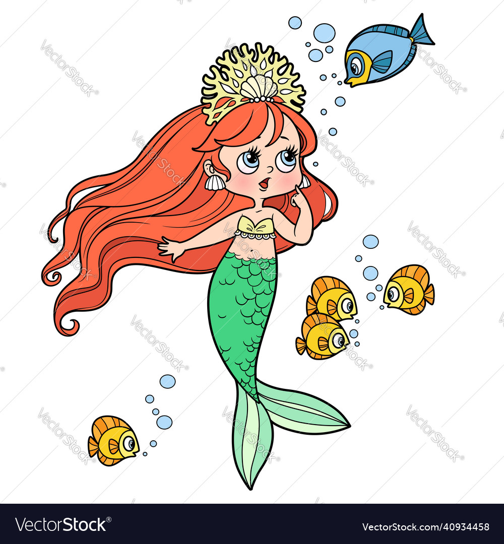 Cute little mermaid girl in coral tiara speaks