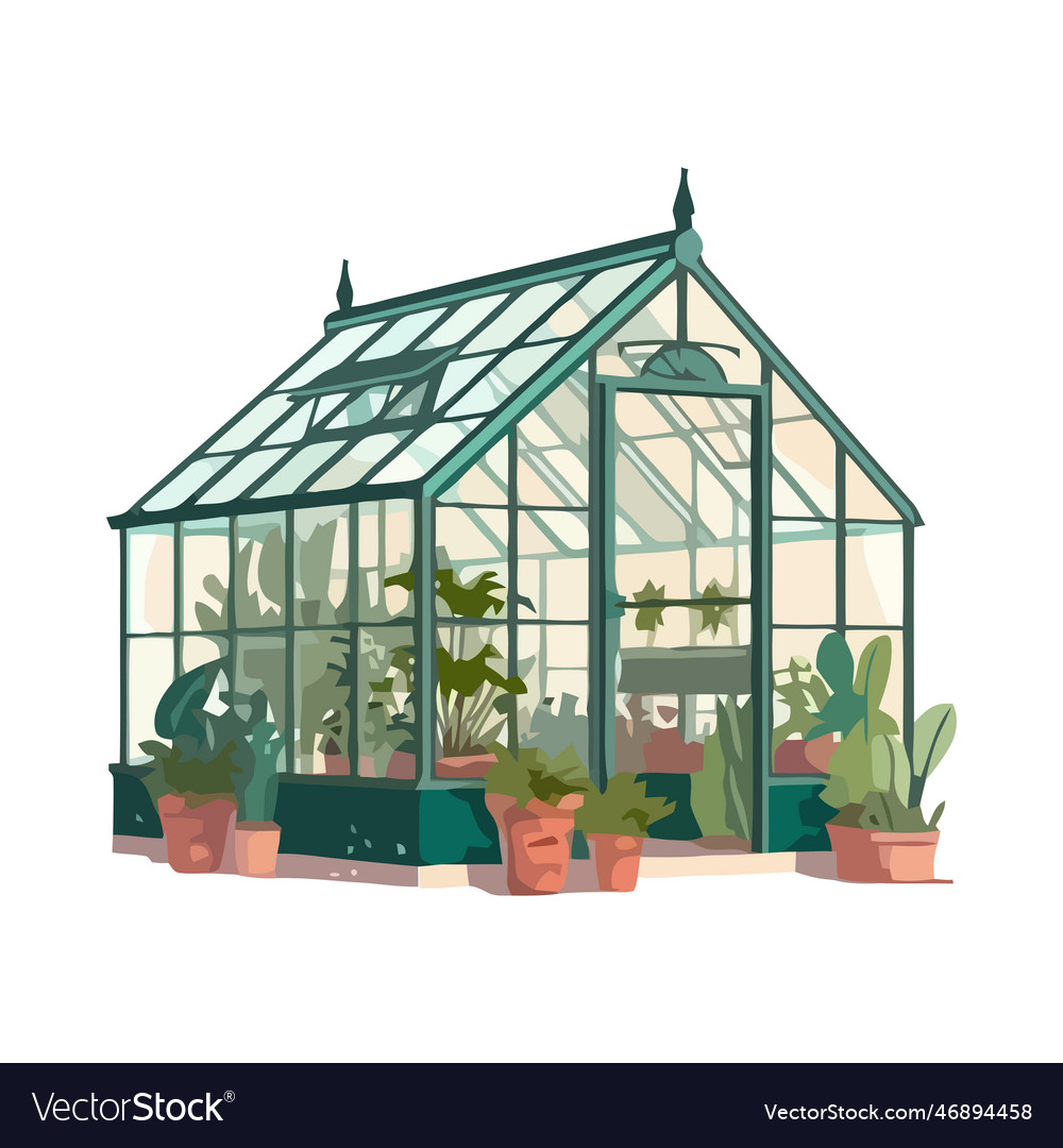 Greenhouse design with potted plants and flowers Vector Image