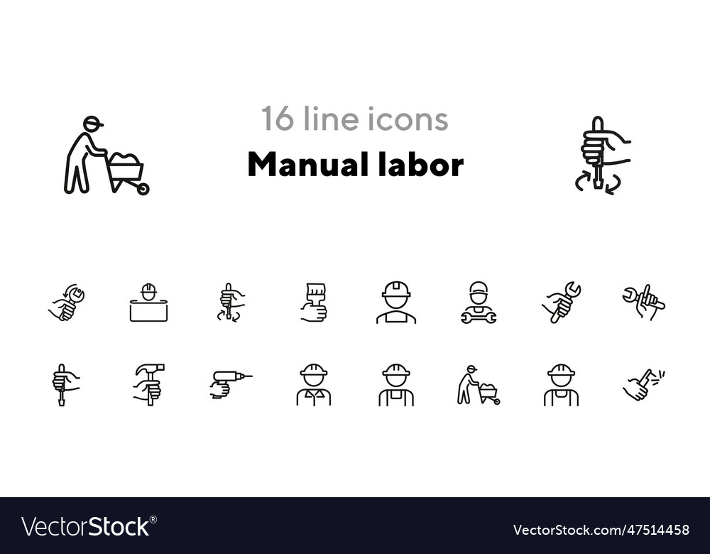 Manual labor line icon set Royalty Free Vector Image