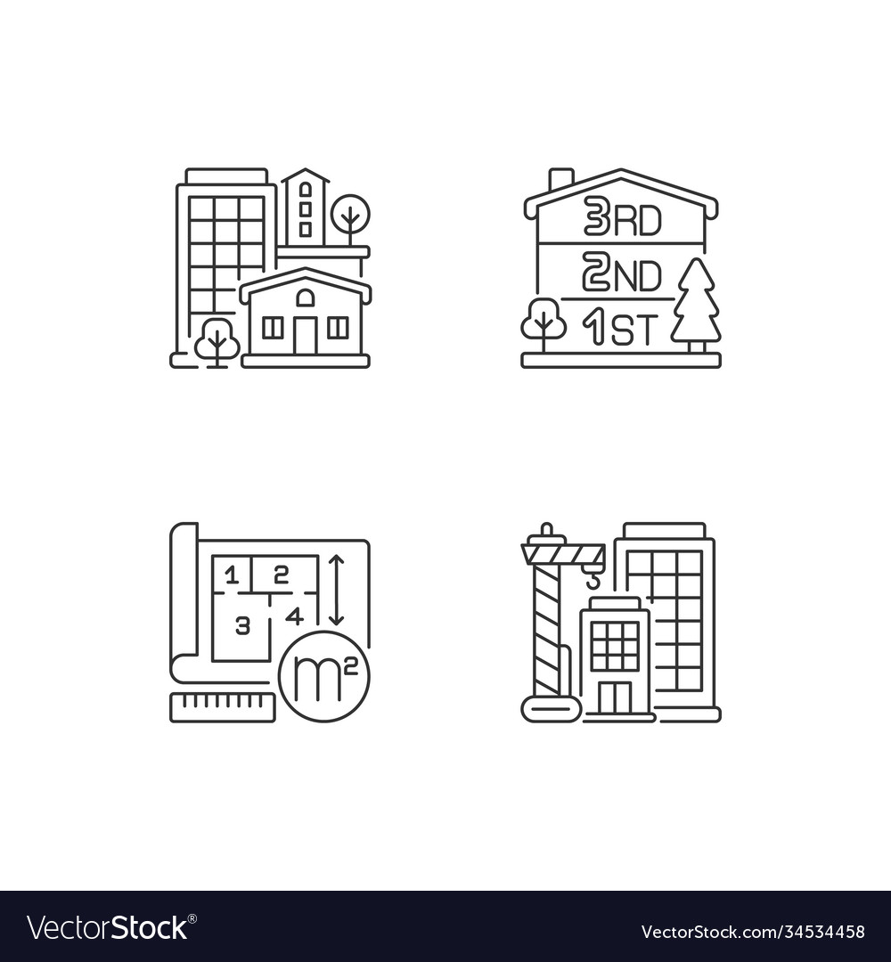 Residential houses pixel perfect linear icons set