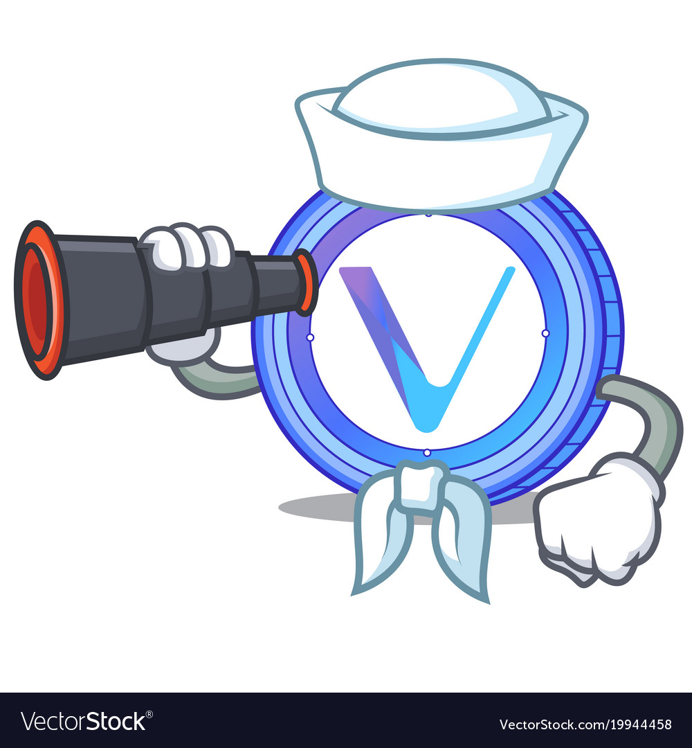 Sailor with binocular vechain coin mascot cartoon