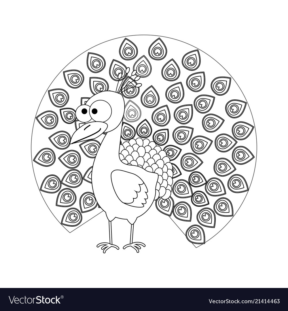 Colorless funny cartoon peacock Royalty Free Vector Image Colorless funny cartoon peacock Royalty Free Vector Image