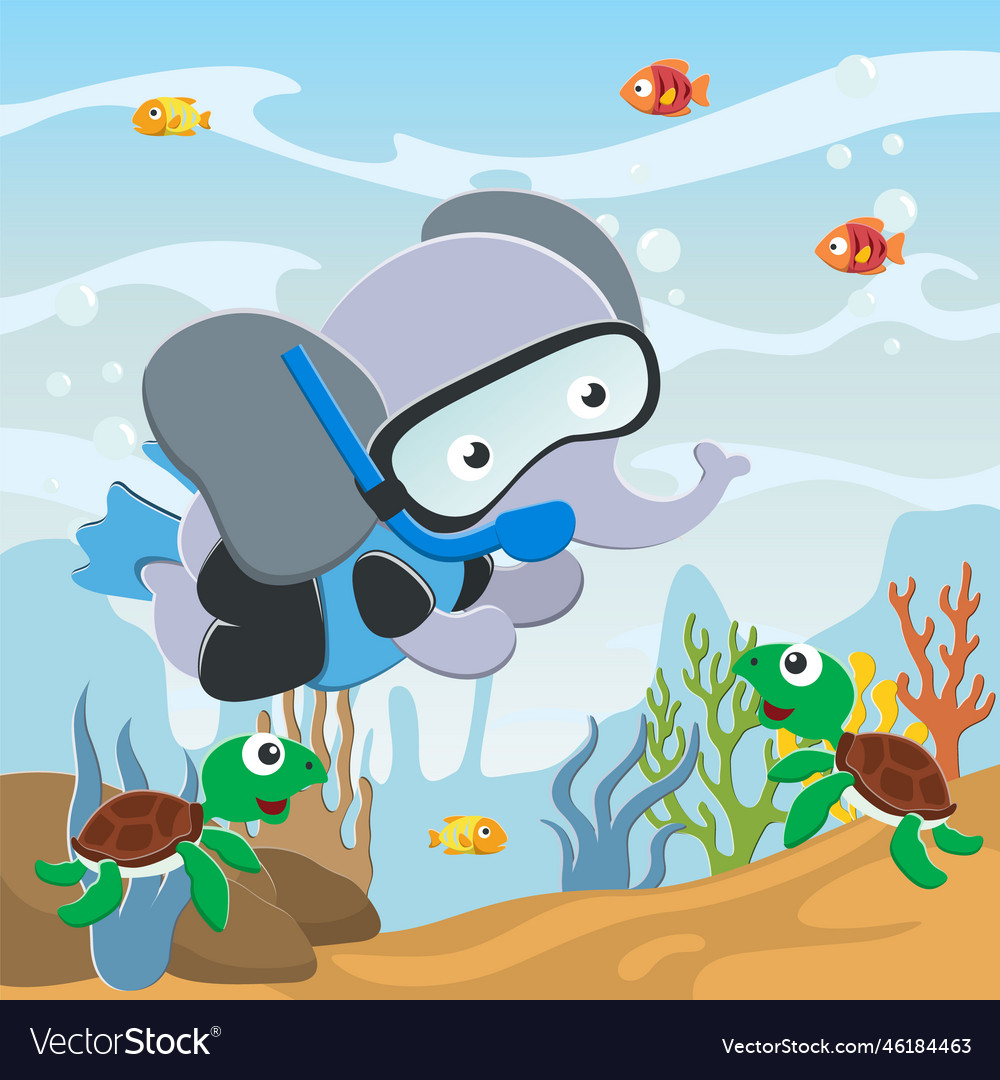 Little elephant diving in undersea adventure on a Vector Image