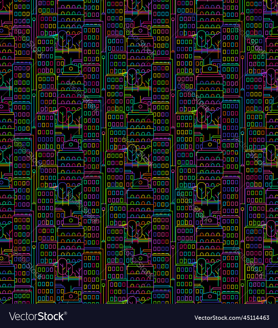 Neon city construction seamless pattern