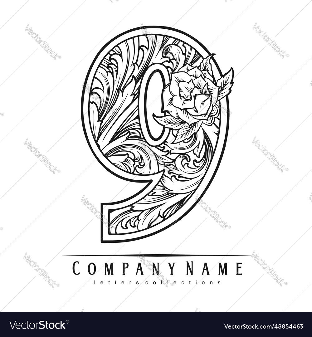 Number 9 monogram logo classic luxurious outline Vector Image