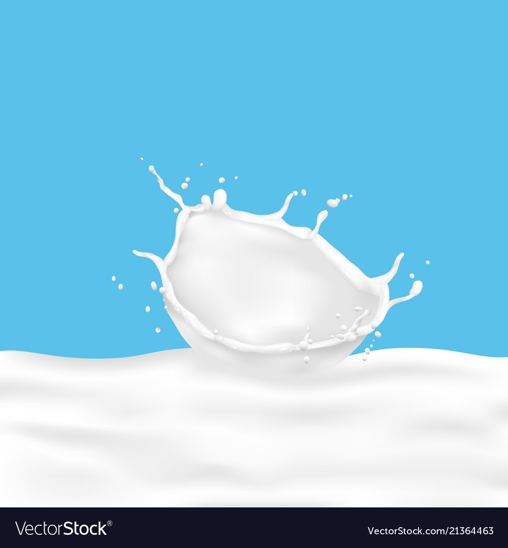 Realistic pouring milk splashes on blue background