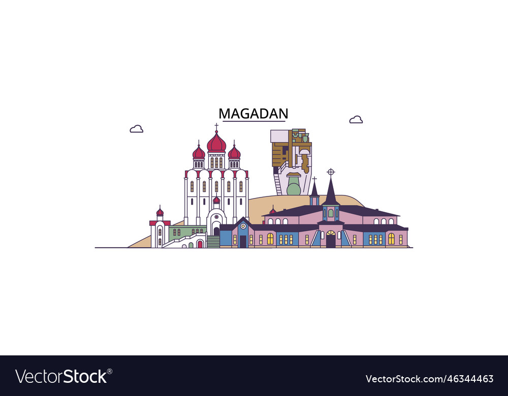 Russia magadan tourism landmarks city Royalty Free Vector