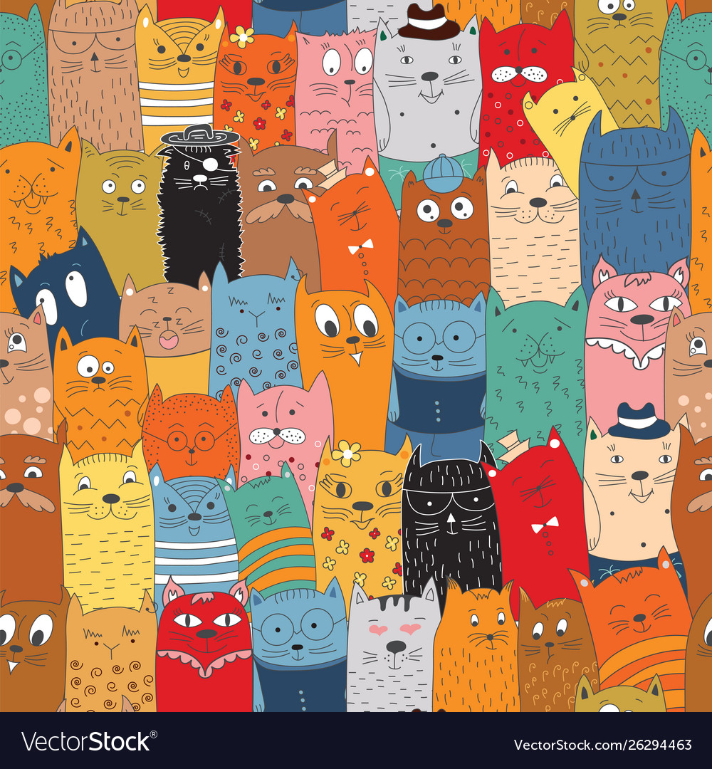 Seamless pattern with doodle cats