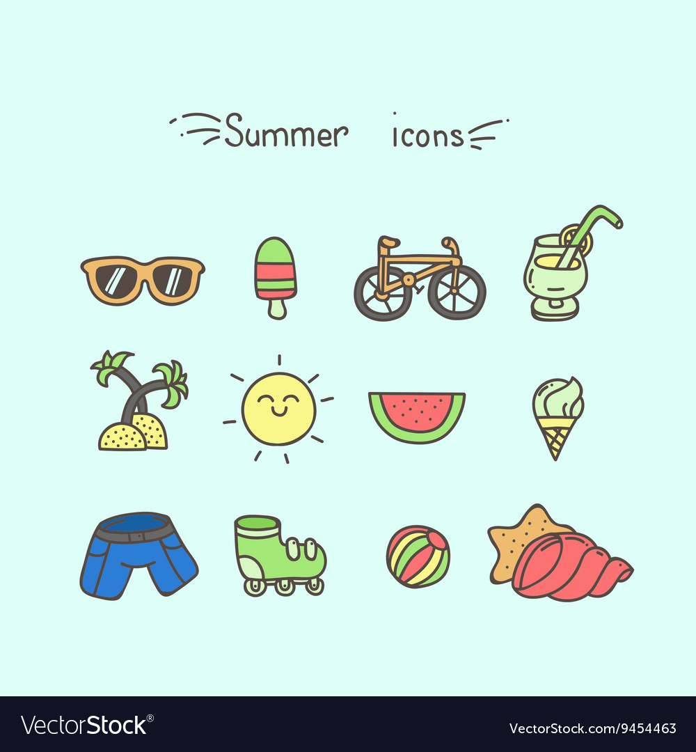 Set cute summer icons Royalty Free Vector Image