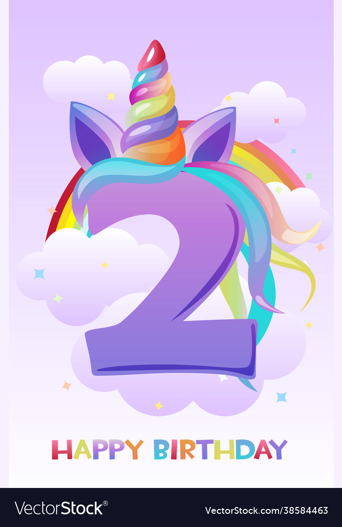 Unicorn number two years old happy birthday