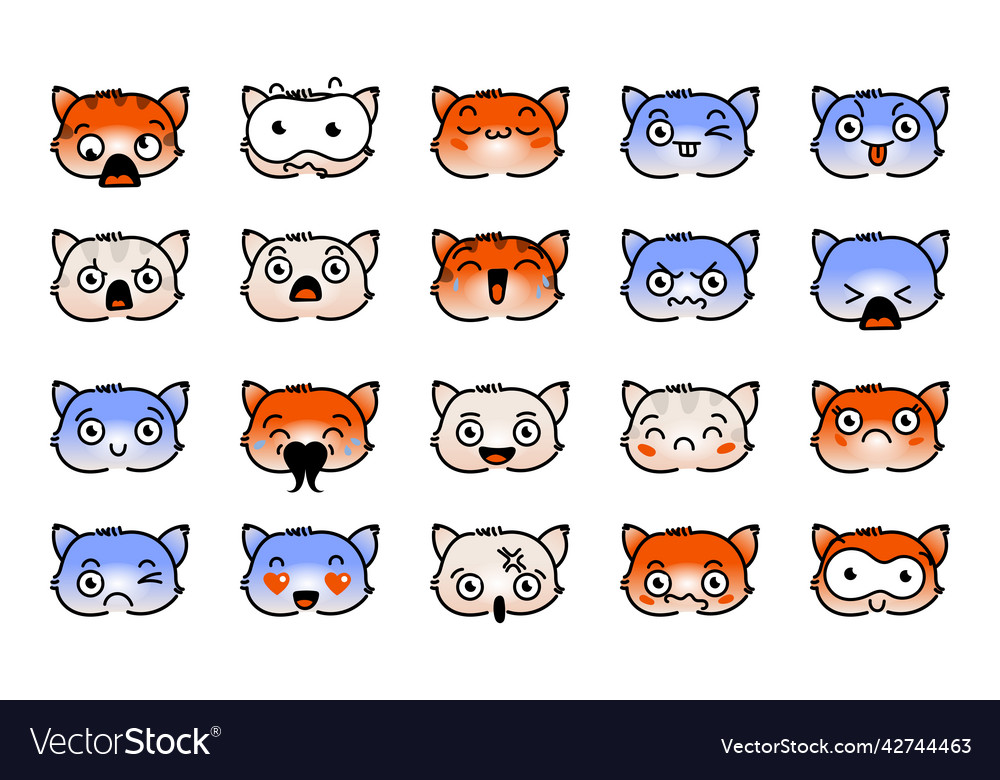 Various Cartoon Kitty Set Doodle Faces Eyes Vector Image