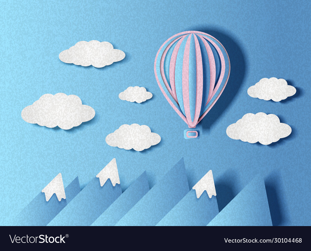A balloon flying over mountains