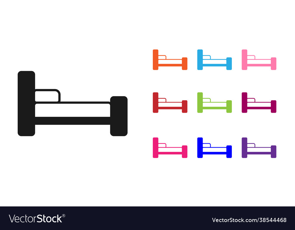Black bed icon isolated on white background set vector image Black bed icon isolated on white background set