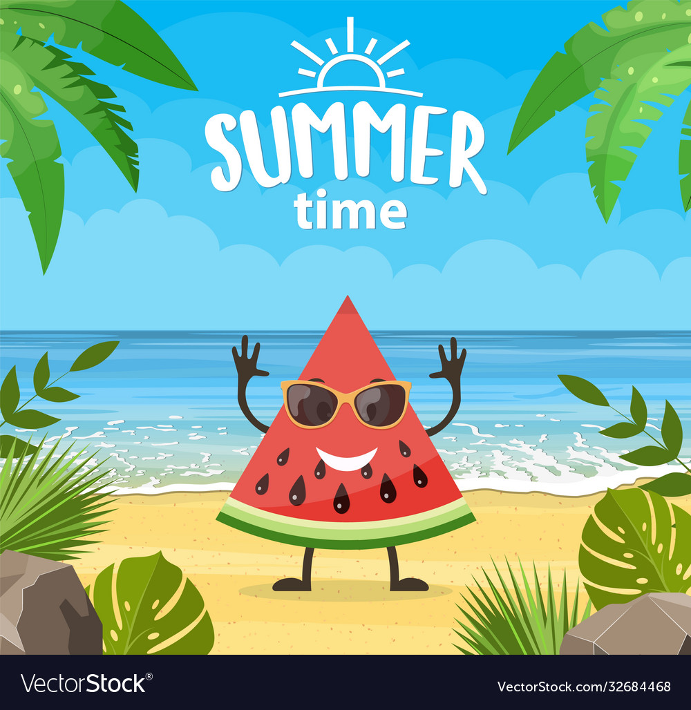 Funny summer banner with fruit characters Vector Image