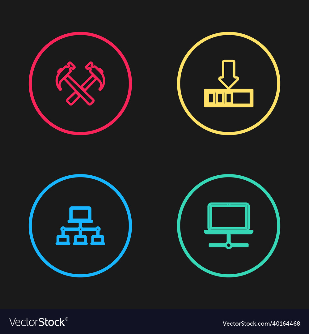 Set line computer network loading and two vector image Set line computer network loading and two
