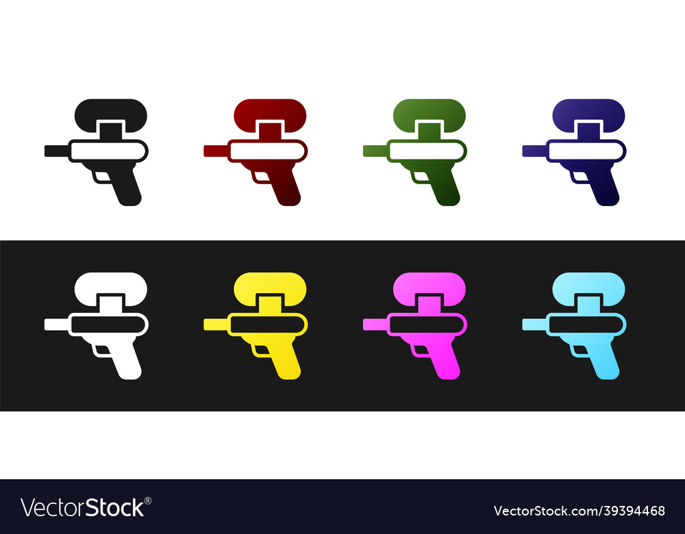 Set Wasserpistole Icon isoliert auf schwarz und weiß