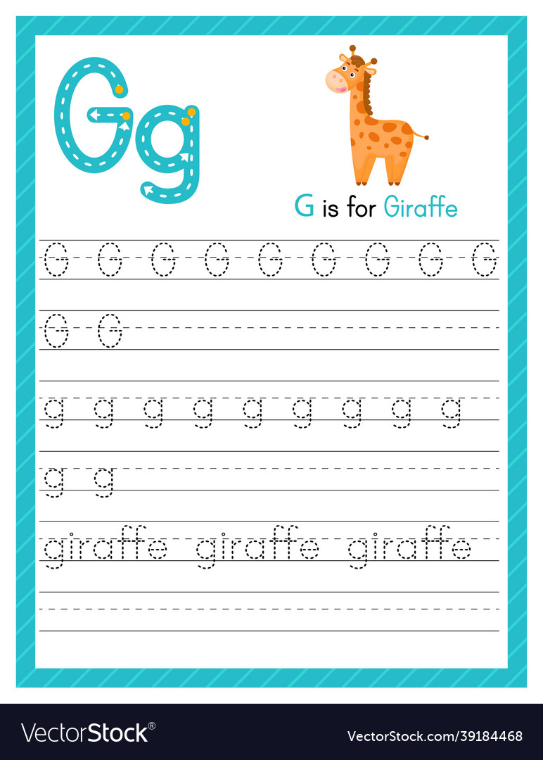 Trace letter g uppercase and lowercase alphabet Vector Image