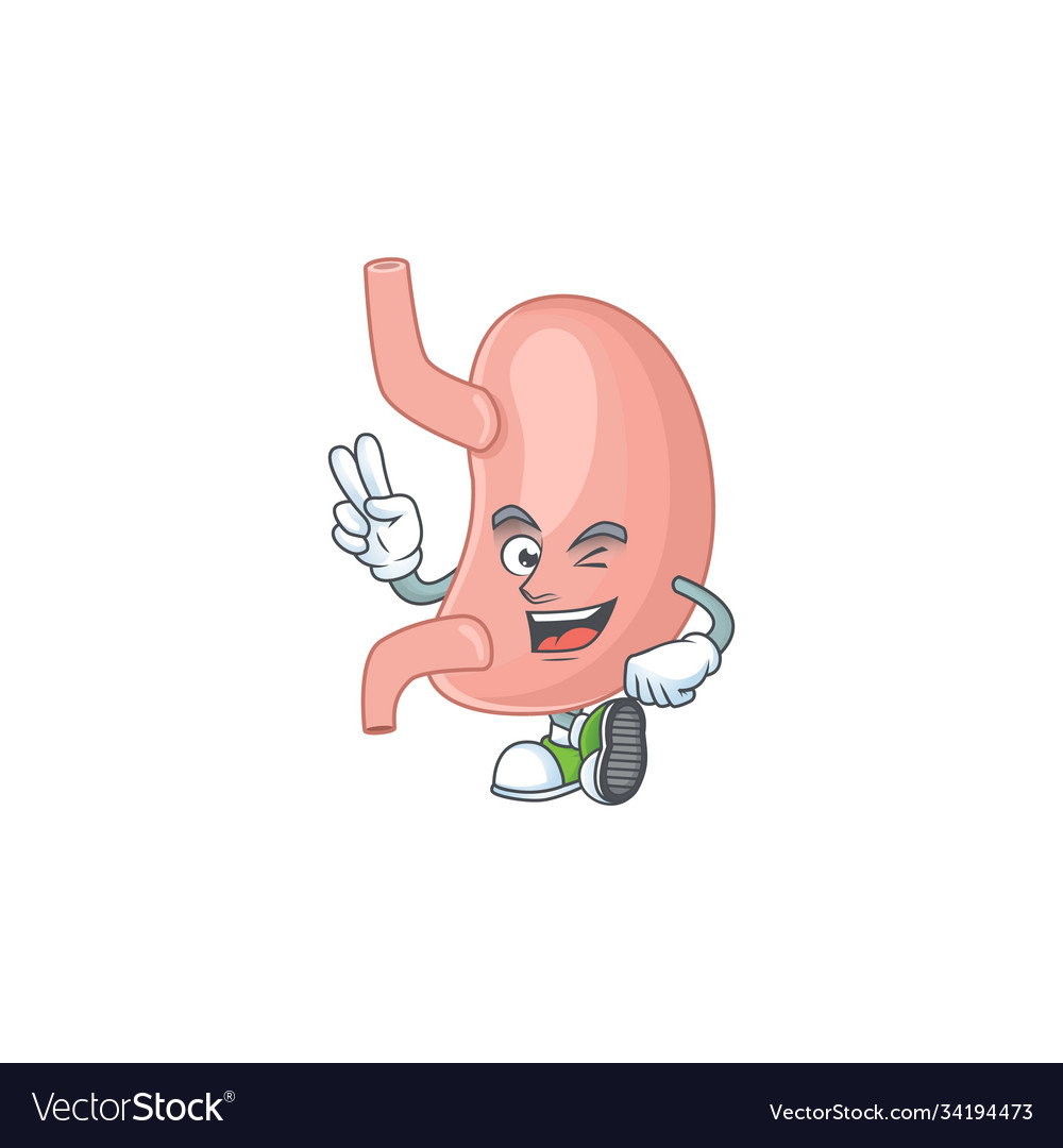 Cheerful stomach mascot design with two fingers