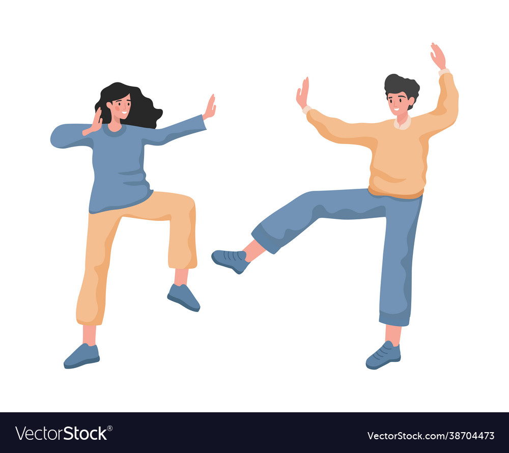 Happy smiling man and woman dancing feeling