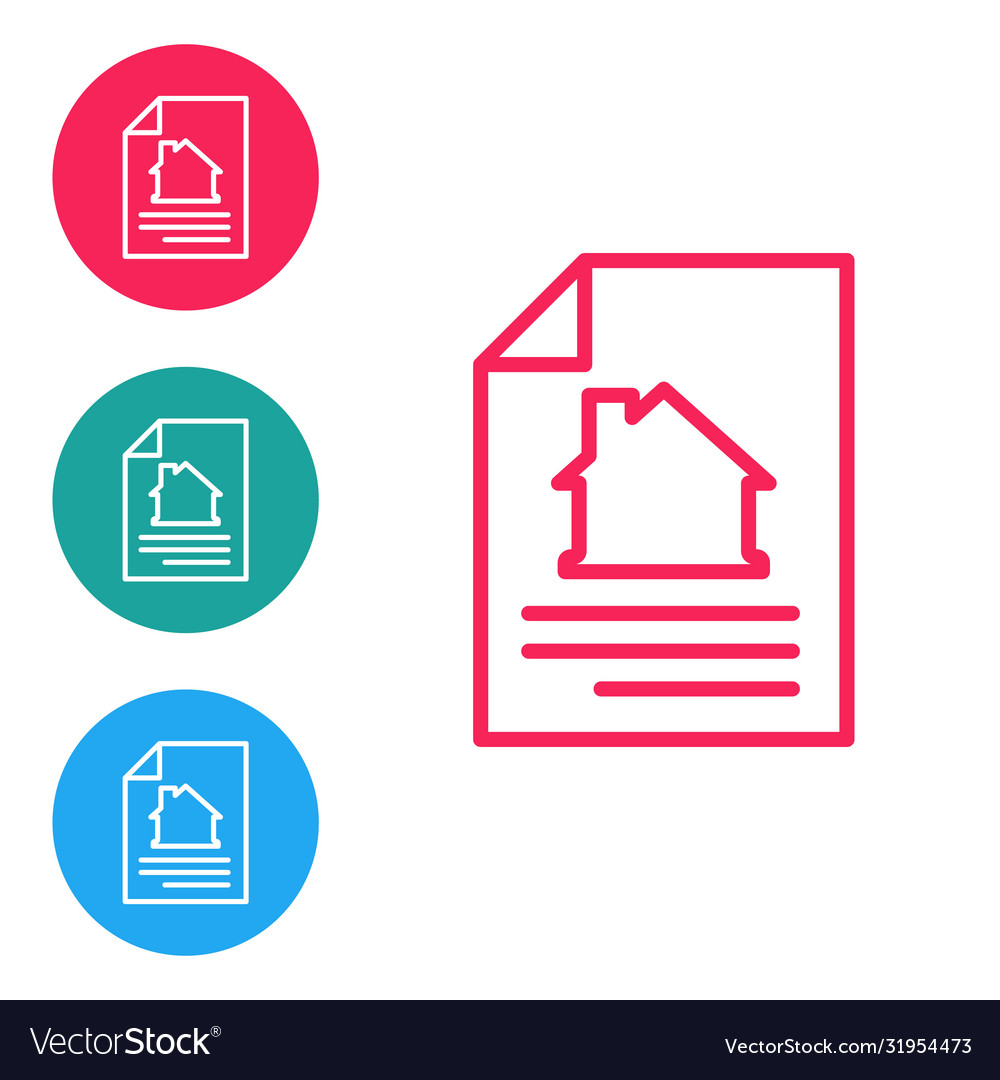 Red line house contract icon isolated on white