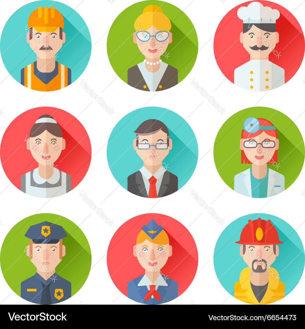 Set flat portraits icons with people Royalty Free Vector