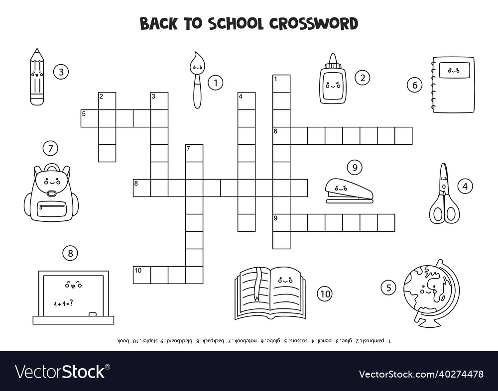 Black and white space crossword for kids with cute