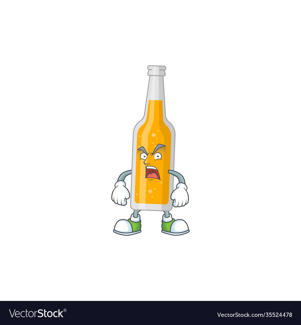 Bottle Beer Cartoon Drawing Style With Angry Face Vector Image