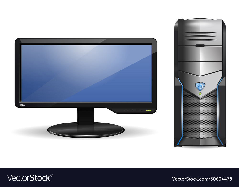 Computer system unit and flat lcd monitor Vector Image