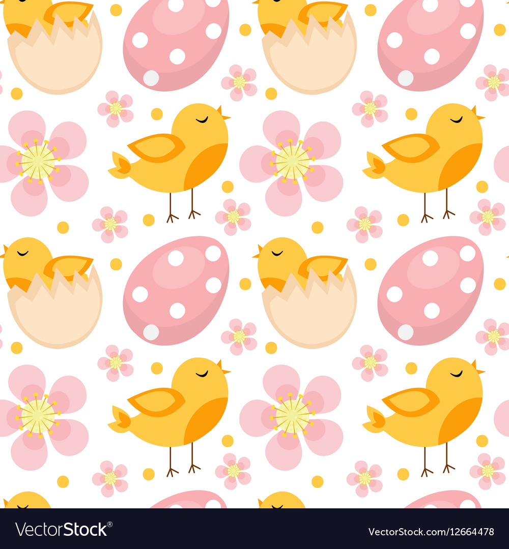 Cute easter seamless pattern with birds and eggs