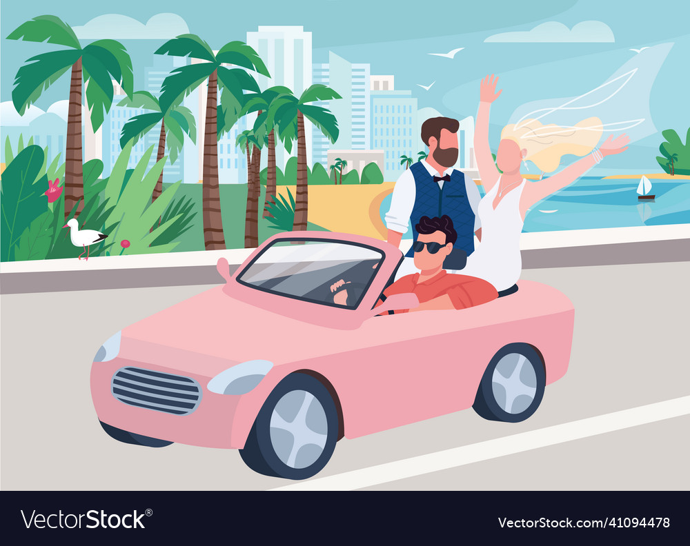 Newlywed riding car flat color