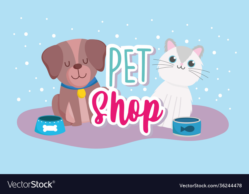 Pet shop dog cat with food cartoon Royalty Free Vector Image Pet shop dog cat with food cartoon Royalty Free Vector Image