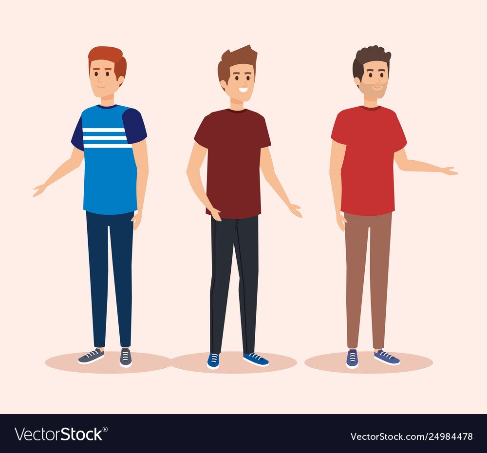 Set Cute Boys With Hairstyle And Fashion Clothes Vector Image
