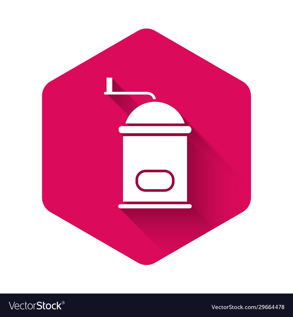 White manual coffee grinder icon isolated