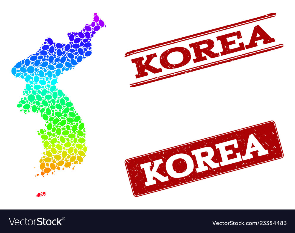 Dotted spectrum map of korea and grunge stamp Vector Image