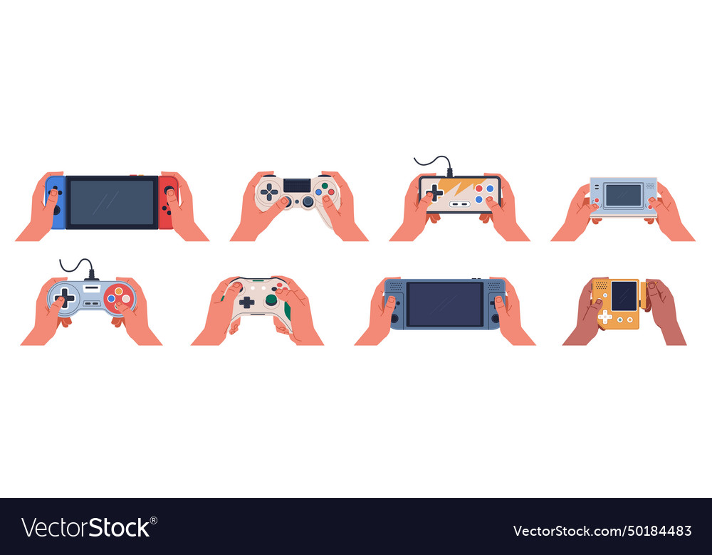 Game joystick in hands human arms hold Royalty Free Vector