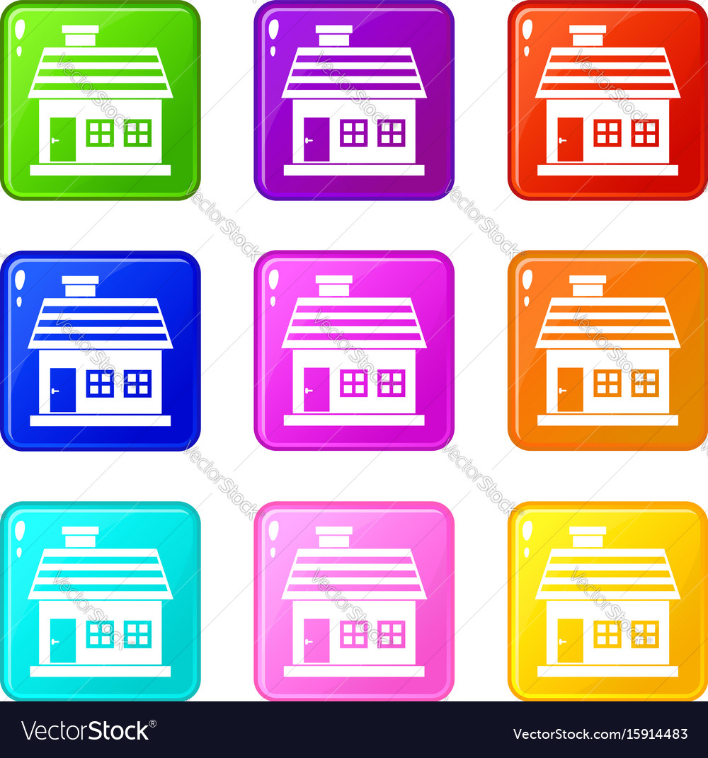 One-storey house icons 9 set Royalty Free Vector Image