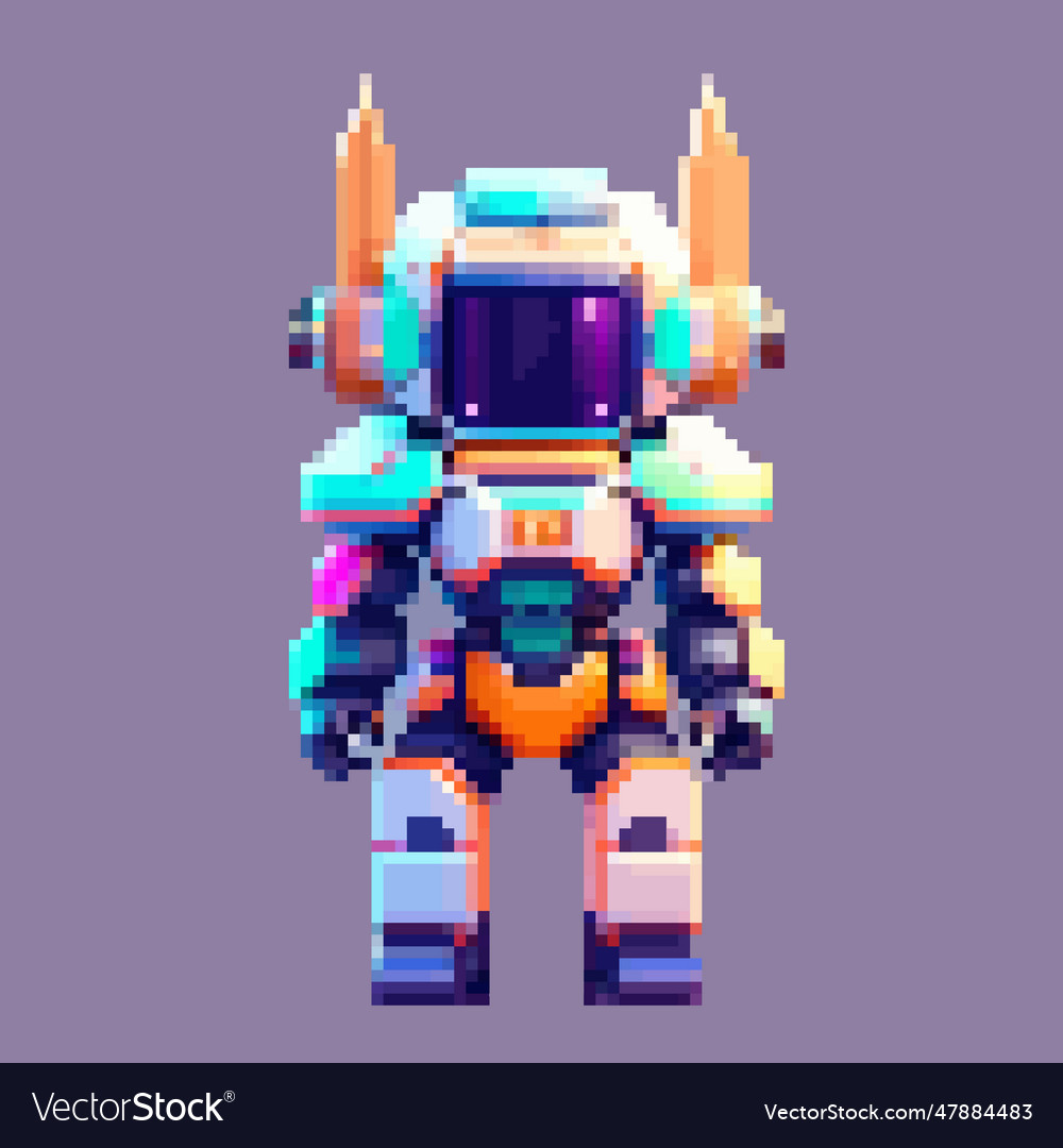 Robot pixel art character for 8 bit game scenery Vector Image